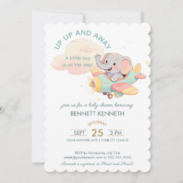 Watercolor Elephant Airplane Boy Invitation Inbjudningar