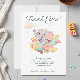 Watercolor Elephant Airplane Thank You Card Tack Kort