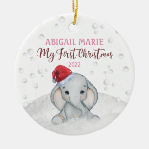 Watercolor Elephant Baby 1st Första jul Julgransprydnad Keramik