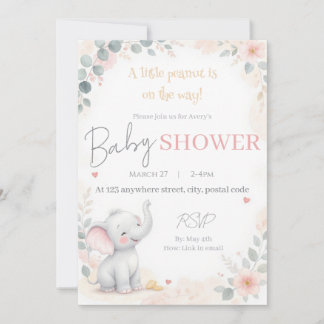 Watercolor Elephant Baby Shower Invitation Inbjudningar