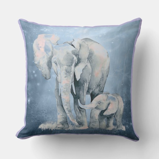 Watercolor Elephant & Baby Wildlife Animal Art Kudde (Framsida)
