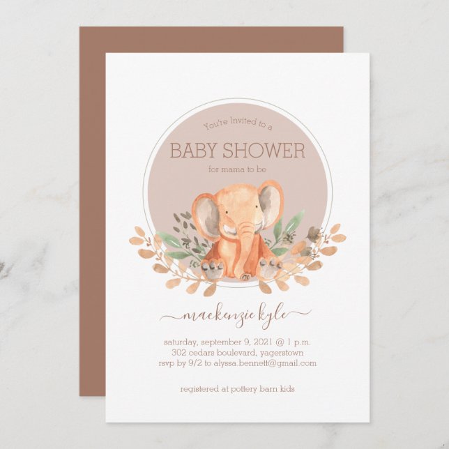 Watercolor Elephant Boho Safari Baby Shower (Fram/baksida)