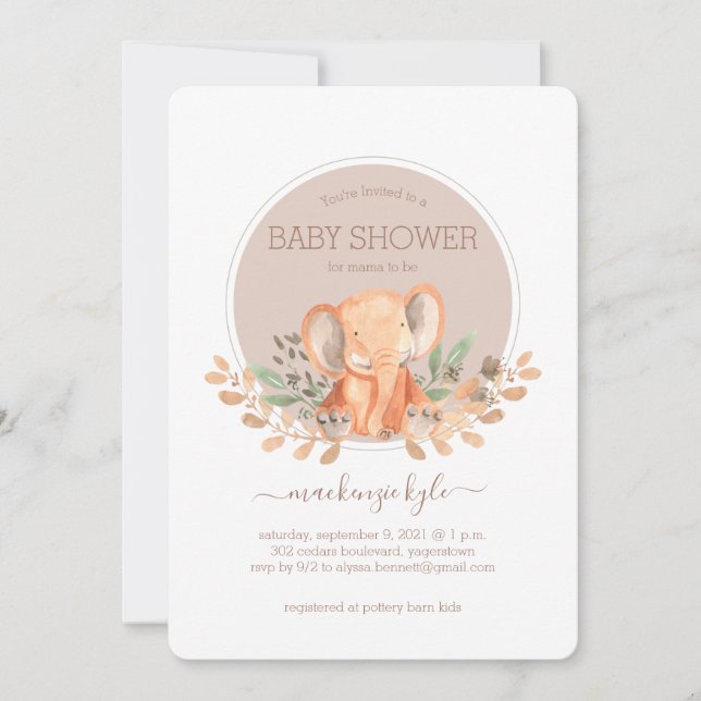 Watercolor Elephant Boho Safari Baby Shower Inbjudningar (Framsida)