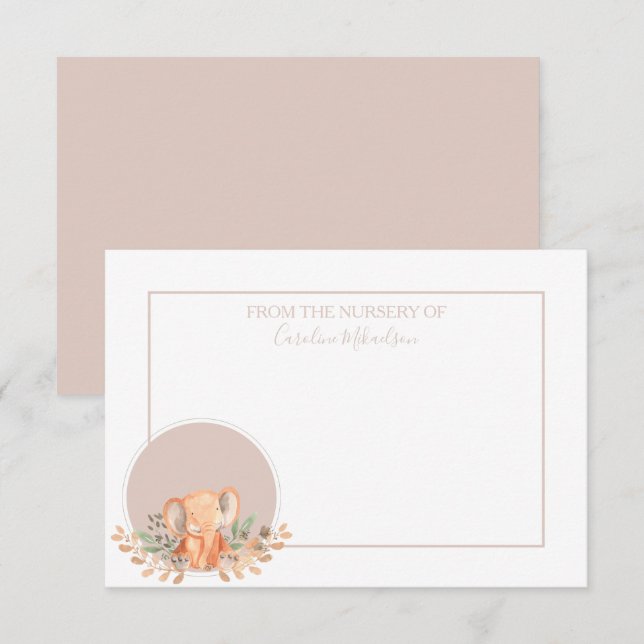 Watercolor Elephant Boho Safari Tack Kort (Fram/baksida)