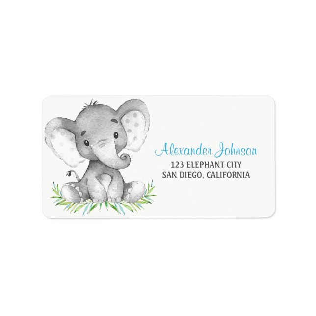 Watercolor Elephant Boy Adressetikett (Framsidan)
