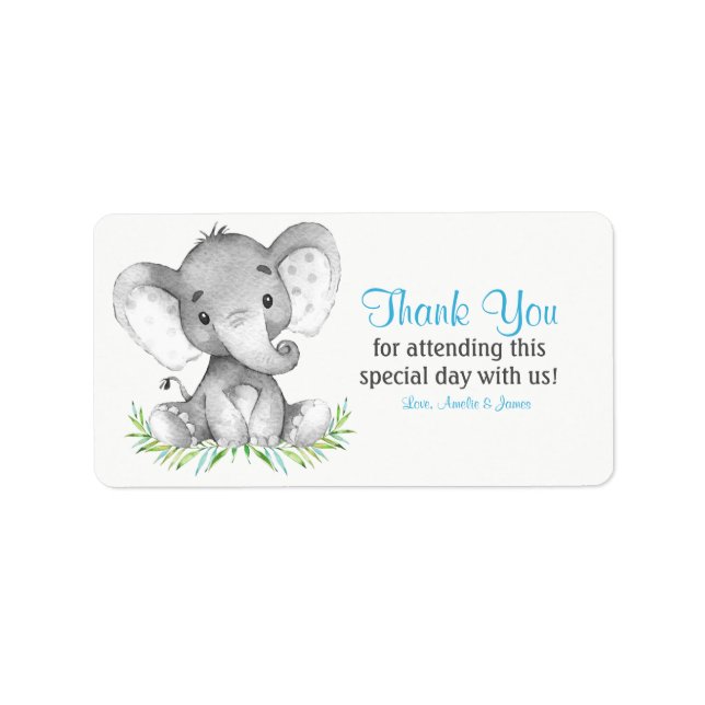 Watercolor Elephant Boy Tack Adressetikett (Framsidan)