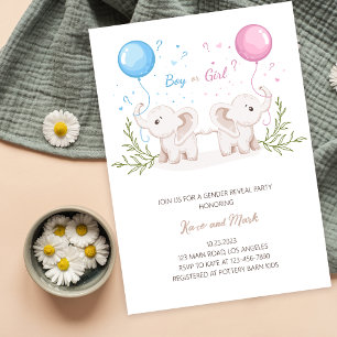 Watercolor Elephant Gender Reveal Boy eller Girl Inbjudningar
