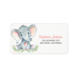 Watercolor Elephant Girl Adressetikett