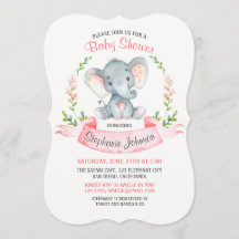 Watercolor Elephant Girl Baby Shower