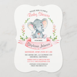 Watercolor Elephant Girl Baby Shower Inbjudningar