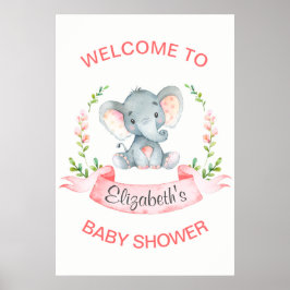 Watercolor Elephant Girl Baby Shower Poster