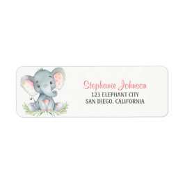 Watercolor Elephant Girl Returadress Etikett