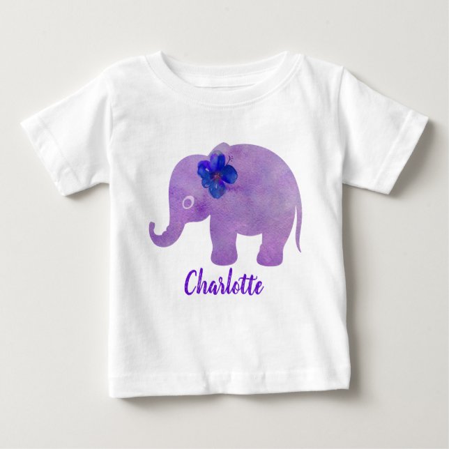 Watercolor Elephant Hibiscus Anpassade T-shirt (Framsida)