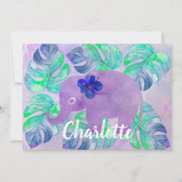 Watercolor Elephant Jungle Tropical Monstera Löv Inbjudningar