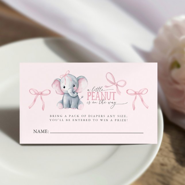 Watercolor Elephant Pink Bow Diaper Raffle Card Visitkort (Watercolor Elephant Pink Bow Diaper Raffle Card)