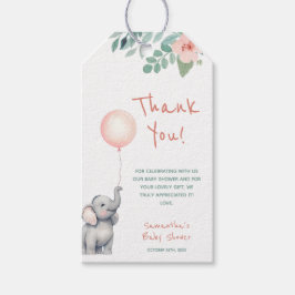 Watercolor Elephant Rosa Blommigt Girl Baby Shower Presentetikett