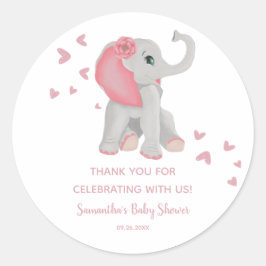 Watercolor Elephant Rosa Girl Baby Shower Favor Runt Klistermärke