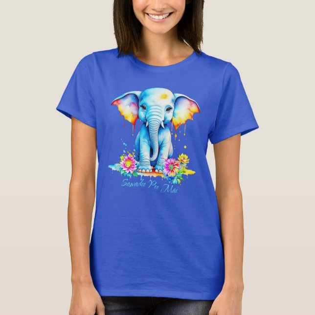 Watercolor Elephant Songkran Festival T Shirt (Framsida)