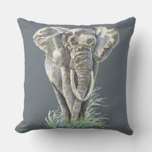 Watercolor Elephant Wildlife Animal Art Utomhuskudde