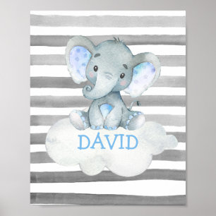 Watercolor Elephant ZOO Jungle Cute Baby Namn Poster