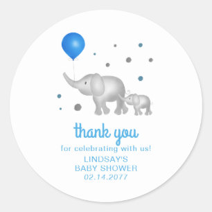 Watercolor Elephants Boy Shower Tack Runt Klistermärke