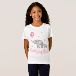Watercolor Elephants Rosa Balloon Birthday Girl T Shirt
