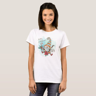 Watercolor Elf Poinsettia Candy cane T Shirt