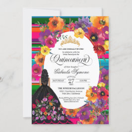 Watercolor Embroidery Blommigt Serape Quinceañera Inbjudningar
