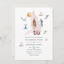 Watercolor England UK London Destination Wedding Inbjudningar