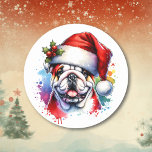 Watercolor English Bulldog i Santa Hat Runt Klistermärke<br><div class="desc">Om du vill att kärlek ska tjura och klistermärken ska försegla dina julkortskuvert,  så kör du! Cute Vattencolor stil ai art English Bulldog i Santa Hat-klistermärken.</div>