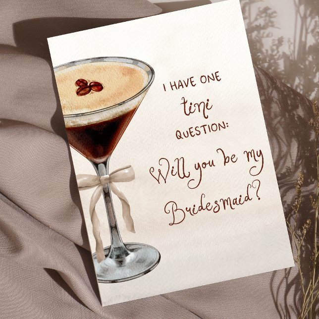Watercolor Espresso Martini Bridesmaid Frieri Kort (Chic espresso martini design perfect for stylish bridesmaid proposals with a coffee-loving twist!)