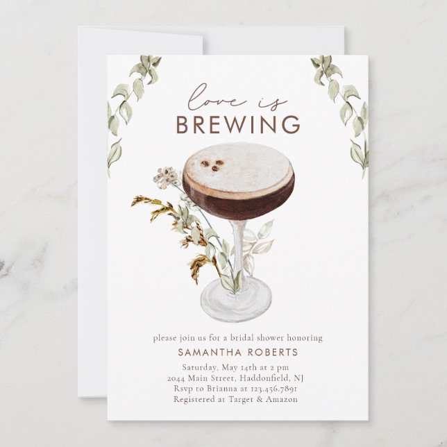 Watercolor Espresso Martini Möhippa Inbjudningar (Framsida)