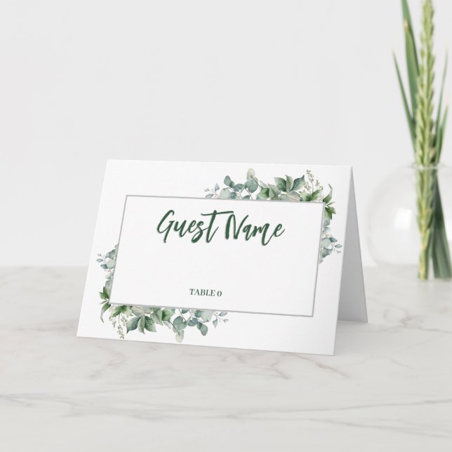 Watercolor Eucalyptus Border Table Place Card Kort (Framsida)