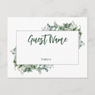Watercolor Eucalyptus Border Table Place Card Vykort