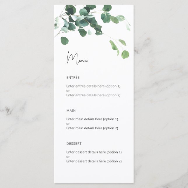 Watercolor Eucalyptus Botanical Bröllop Menu Program (Framsida)