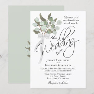 Watercolor Eucalyptus Bouquet Rustic Boho Bröllop Inbjudningar