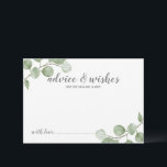 Watercolor Eucalyptus Bröllop Advice och Önskemål Rådkort<br><div class="desc">Fira din speciella dag med dessa vackert bröllop-råd och önskemål-kort,  som har titeln "Råd&önskemål" i modernt skript och som dekoreras med mjuk vattenfärgseukalyptus på vit bakgrund. Perfekt för bröllop,  babydusch,  födelsedagsfest,  möhippa,  bachelorette-fest och alla särskilda tillfällen.</div>