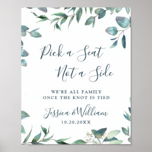 Watercolor Eucalyptus Bröllop Ceremony Seating Poster