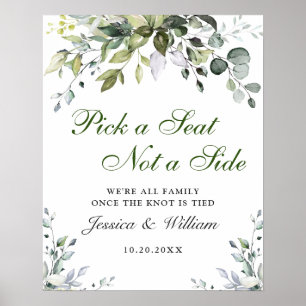 Watercolor Eucalyptus Bröllop Ceremony Seating Poster