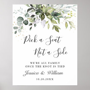 Watercolor Eucalyptus Bröllop Ceremony Seating Poster