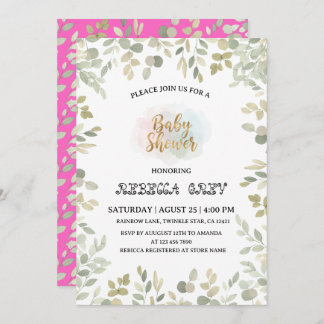 Watercolor Eucalyptus Gender Neutral Baby Shower Inbjudningar