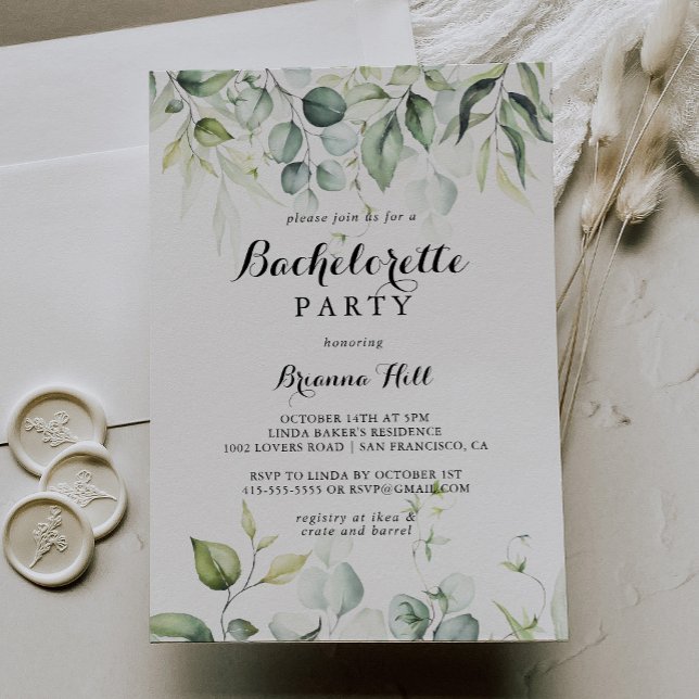 Watercolor Eucalyptus Greenery Bachelorette Party Inbjudningar (Skapare uppladdad)