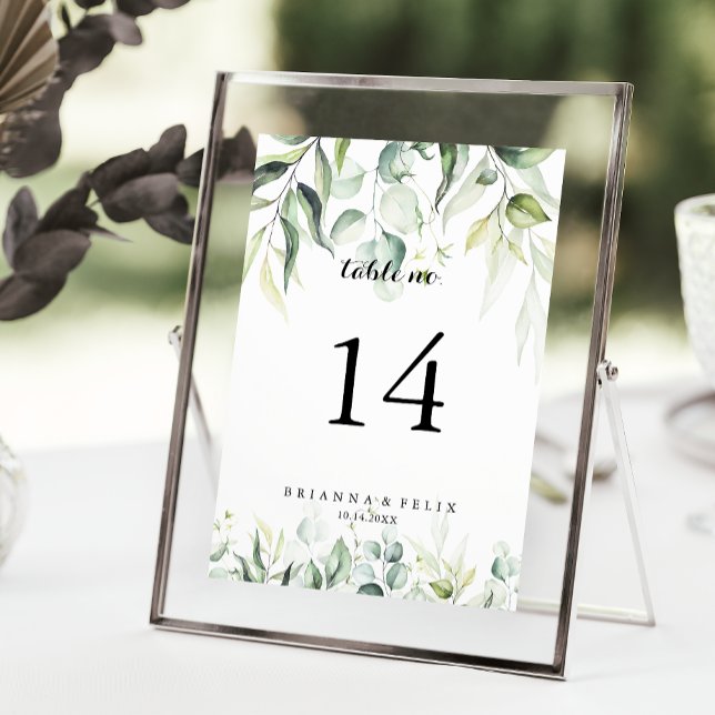 Watercolor Eucalyptus Greenery Bröllop Bordsnummer (Skapare uppladdad)