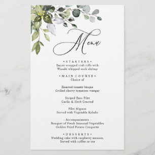 Watercolor Eucalyptus Greenery Bröllop Dinner Menu