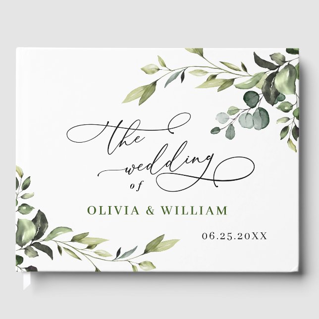 Watercolor Eucalyptus Greenery Bröllop Gästböcker (Framsida)