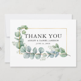 Watercolor Eucalyptus Greenery Bröllop Guld Ram Tack Kort
