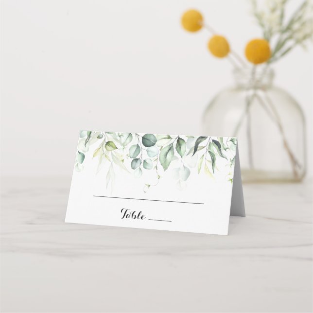 Watercolor Eucalyptus Greenery Bröllop Placeringskort (Framsida)