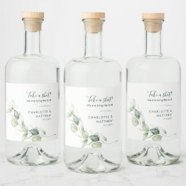 Watercolor Eucalyptus Greenery Bröllop Spritflaskor Etikett