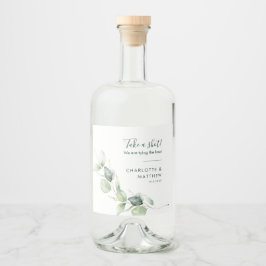 Watercolor Eucalyptus Greenery Bröllop Spritflaskor Etikett