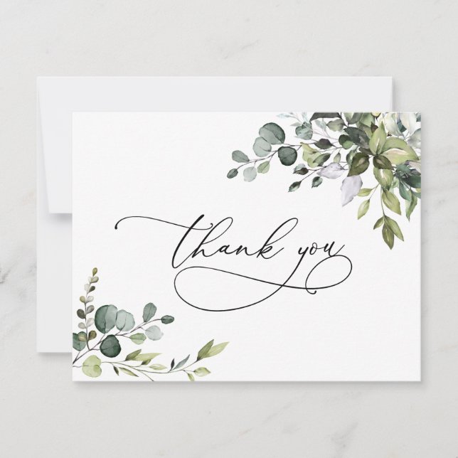 Watercolor Eucalyptus Greenery Bröllop Tack Kort (Framsida)